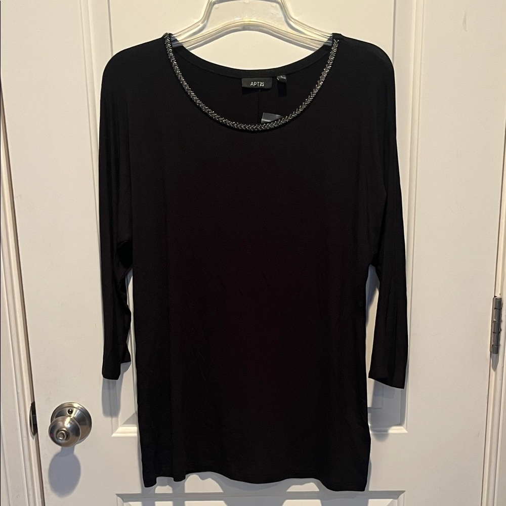 Apt. 9 Black Long Sleeve Women's Top with Silver Accents